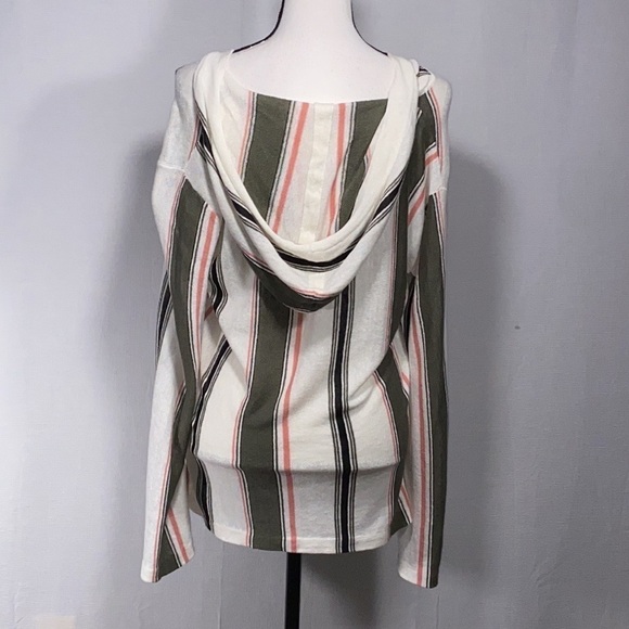 360 Sweater Bodhi Baja Striped linen Hoodie in White & Army women’s XS - Picture 5 of 11